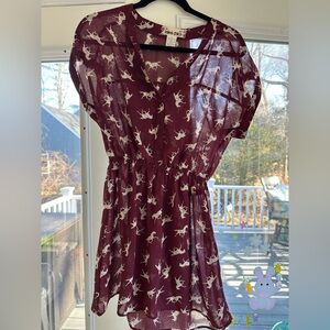 Maroon Mini Dress/Cover Up with Horse Print